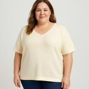 Pre-Loved Sag Harbor 3X Plus Size Ivory Short Sleeve Pullover Acrylic Rayon Swea
